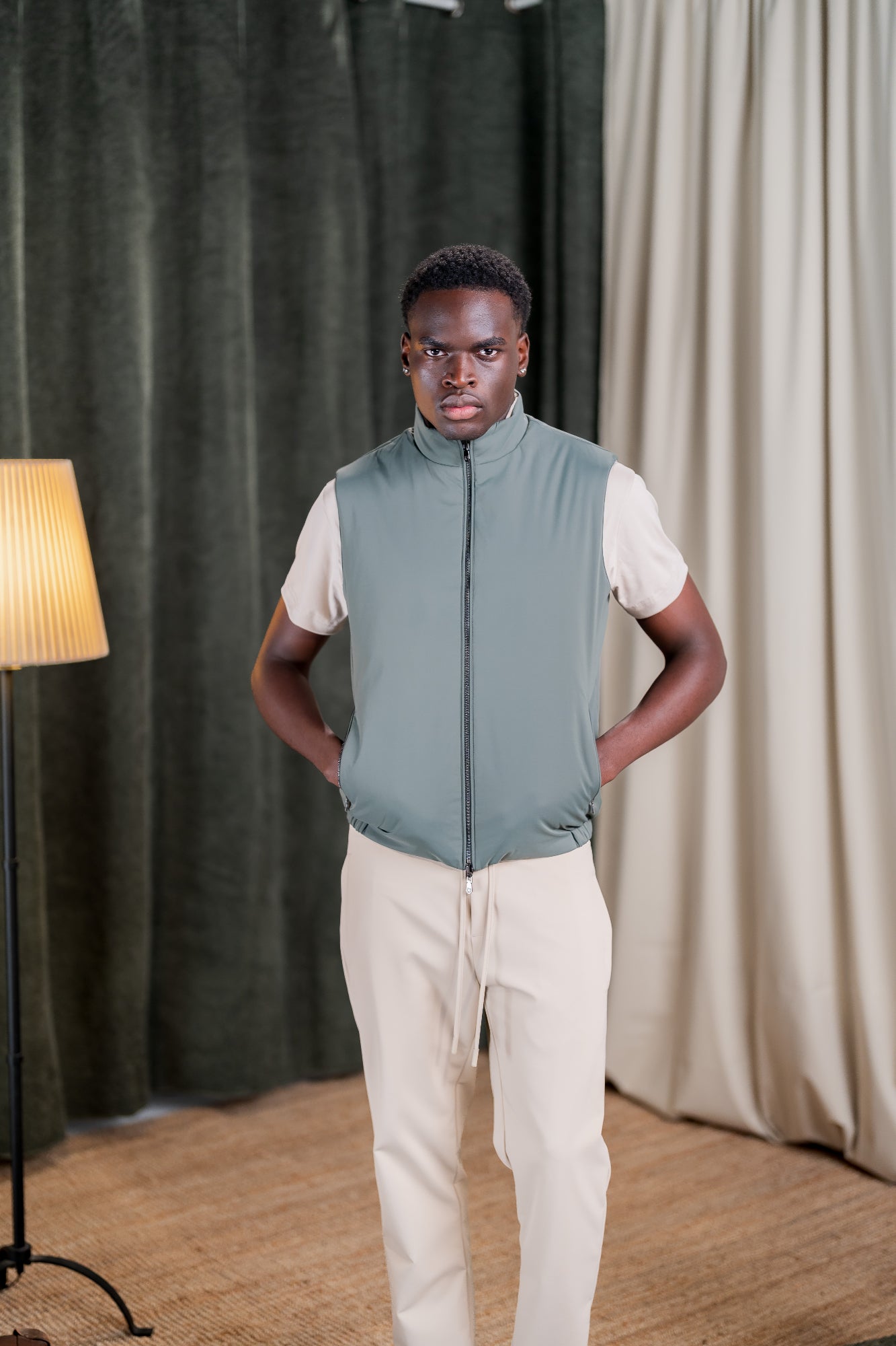 REFLECTION BODY WARMER - GREEN/BEIGE