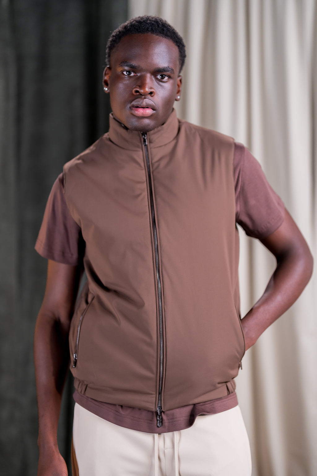REFLECTION BODY WARMER - DARK BROWN/BEIGE